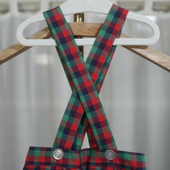 Vintage 90s Kelly's Kids Red Green Plaid Shortall Romper - Picture 2 of 6